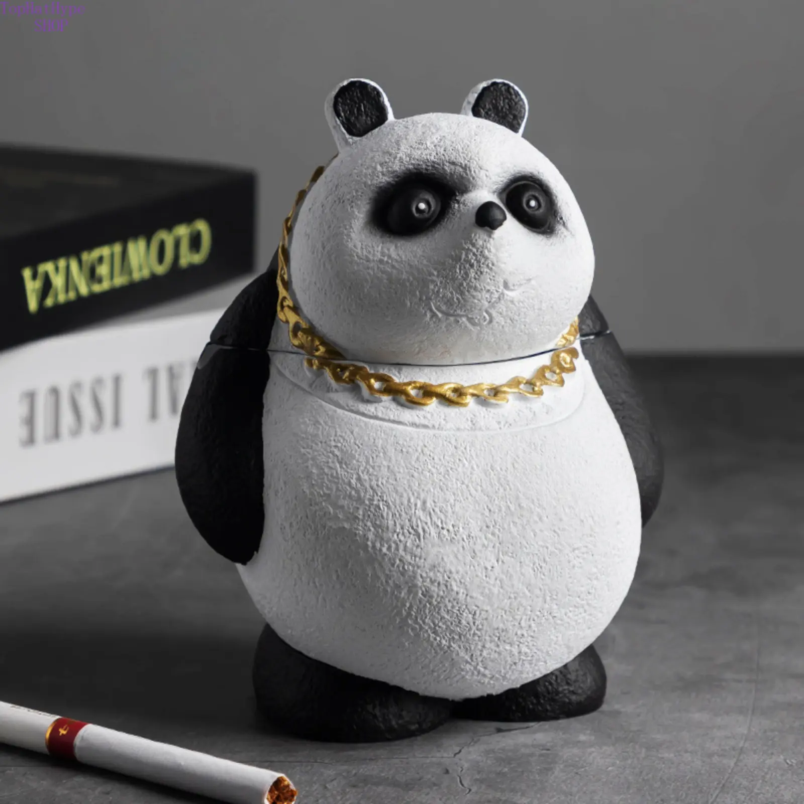Cute Cartoon Panda Ashtray with Lid, Anti-Ash Scatter Design, Stylish Unique Desktop Accessory, Cool Home Living Room Room Accessory, Ideal Gift for Animal Lovers, Accessories, Room Accessories