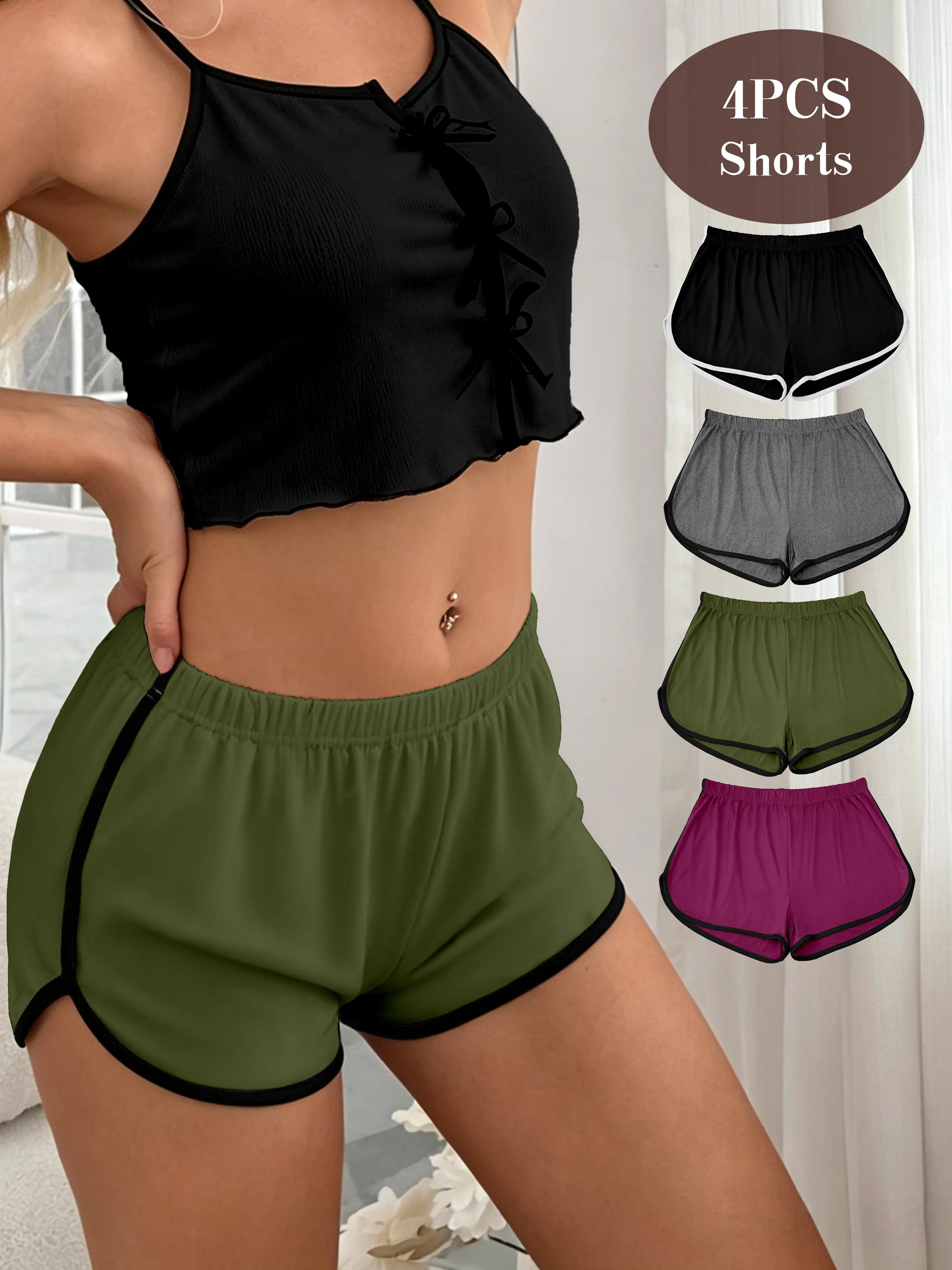 Plus size- Plus size- 4 Counts of Women's Sexy Classic Shorts, Sleep Pants for Women, Night Bottoms Basic Fabric