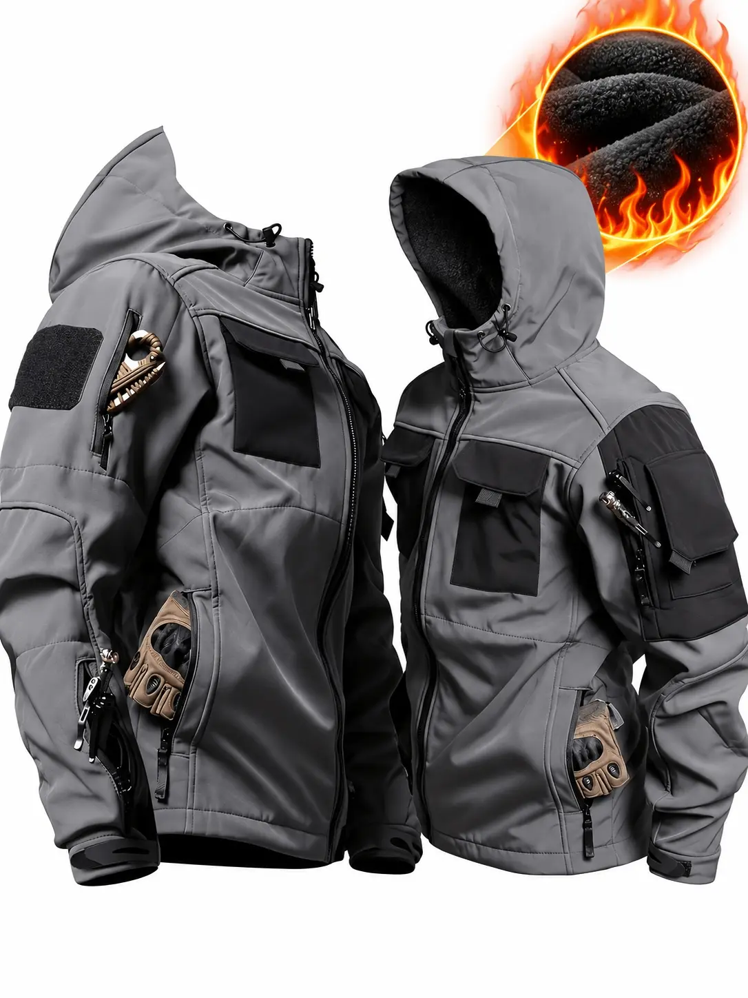 HOMUG Men's Hooded Work Jacket, Waterproof & Windproof Outdoor Workwear Coat, Durable Multi-Pocket Utility Jacket for Construction, Outdoor Work, Fall & Winter