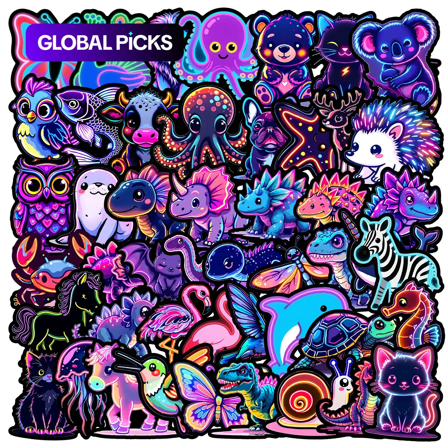 50pcs Neon Animal Graffiti Series Decal Set Stickers for Scrapbooks, Diaries, Laptops & Water Bottles, Gifts for Car Decoration, Truck Decals #GLOBAL PICKS