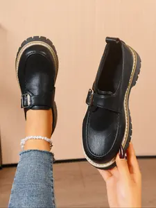 DOLLMOD Stylish Platform PU Leather Loafers Flats, Elegant Commuter Style for Women, Comfortable Everyday Footwear, Ideal Valentine's Day Gift, PU Leather Shoe