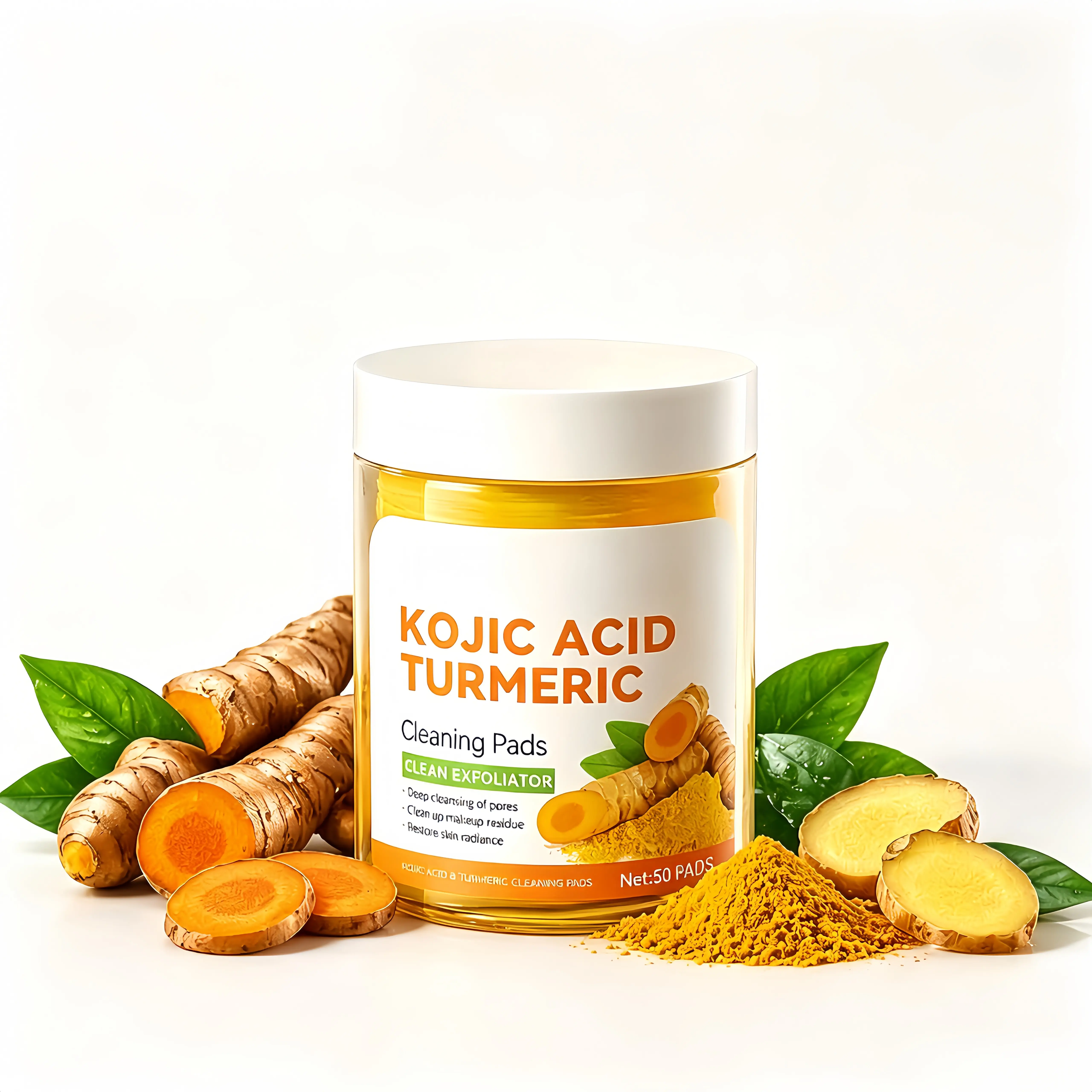 50-Count Kojic Acid Turmeric Exfoliating Cleansing Pads, Gentle Daily Skin Care Face Cleanser for Sensitive Skin & Teens, Evens Tone & Boosts Refreshed Complexion
