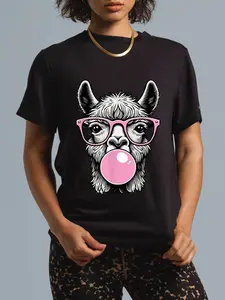 100% Cotton Cute Llama Shirt for Women Funny Llama Lovers T-Shirt