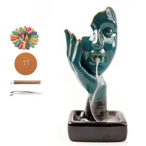 PLL Thinking Statue Backflow Incense Holder Waterfall Burner, with 30 Incense Sticks,20 Backflow Incense Cones,1 Mat,1 Tweezers,1 Thinking Statues Aromatherapy Ornamental for Home Office Yoga- Box Fragrance Gift Scented Perfume Face