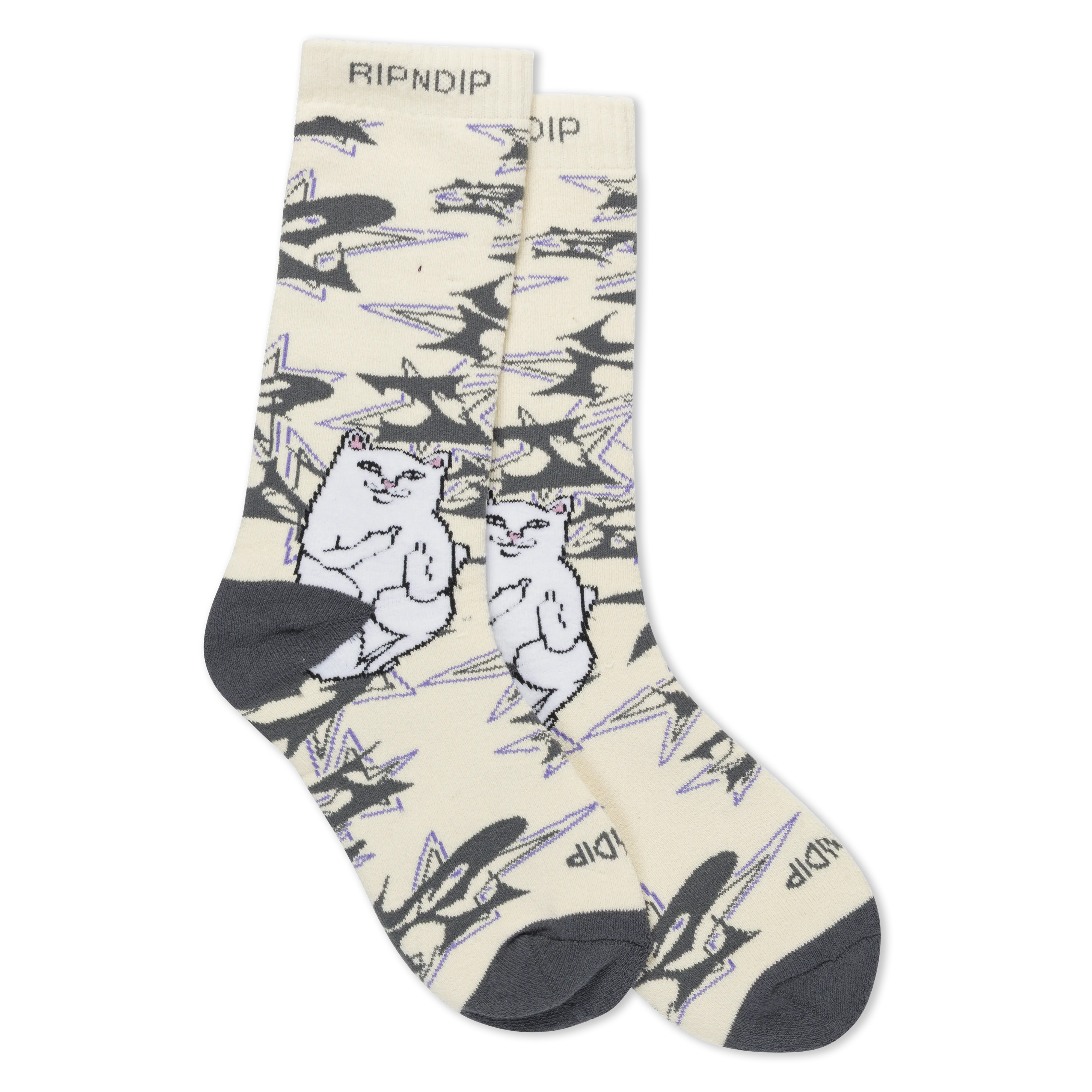 Men's Mid-Calf Cotton-Polyester-Spun-Elastane Socks, Funny Cat Wire Bone Graphic Print, Casual Menswear, One Size Fits Most