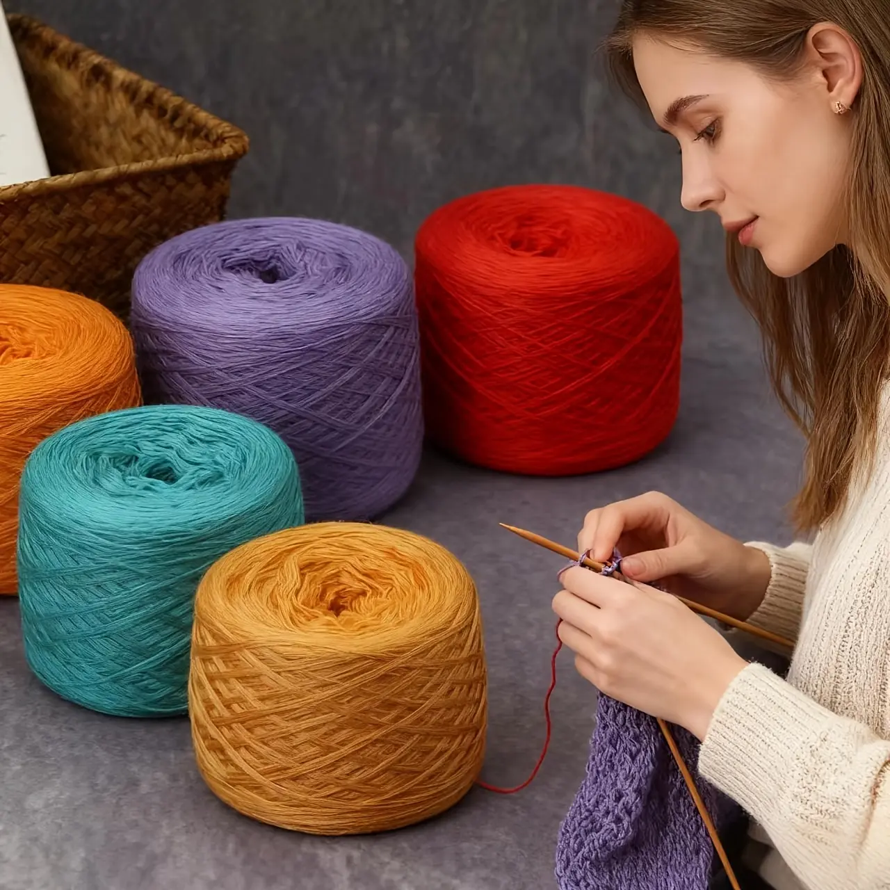 Warm Beige Multi-Ply Knitting Yarn (4pcs, 1000g) - Uniform Thickness & Gauge, Delicate Soft Bright Color, Cozy, Versatile Uses for Knitting/Crochet Hats, Coasters, Sweaters, Beginner-Friendly Thread