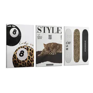 3Pcs Trendy Leopard Canvas Wall Art Preppy Aesthetic Stylish Leopard Painting Picture Wall Decor Funky Lucky 8 Ball Cheetah Poster Print Artwork for Bedroom Living Room Bathroom Home Decoration college luxury