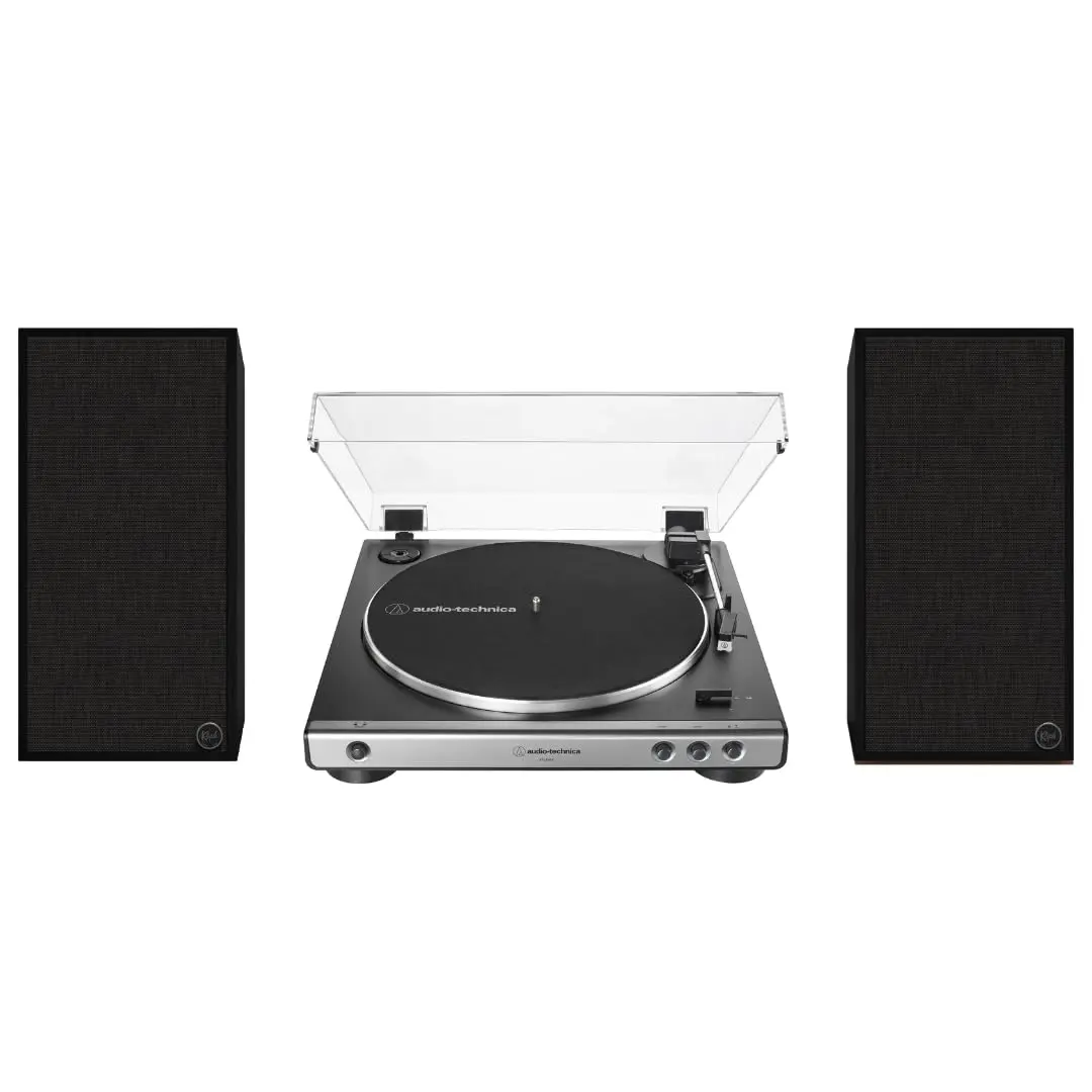 Klipsch The Sevens Heritage Inspired Powered Speakers (Black) Bundle with 60X-GM Fully Automatic Belt-Drive Stereo Turntable, Subwoofer, Bluetooth, Digital Amplifier, High-Watts Audio Performance, Vinyl, Wireless Speakers Metal Streaming