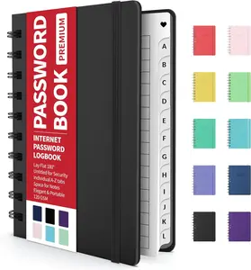 Password Book with Individual Alphabetical Tabs, 4" x 5.5" Small Password Notebook, Spiral Password Keeper, Internet Address and Password Manager, Password Logbook for Home Office, Black