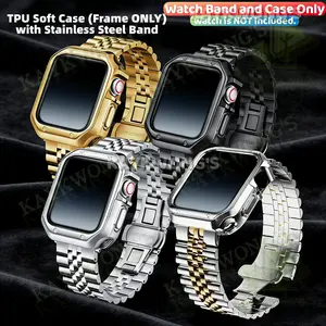 KAYKWONG'S Stainless Steel Metal Solid Strap Band with Soft Polished Tpu Wase Case, Compatible with Apple Watch  11/10/9/8/7/SE2/SE/6/5/4/3/2/1 Series, , Fits for Size 49/46/45/44/42/41/40/38mm, Smartwatch Strap, Smart Watch Accessories, Durable