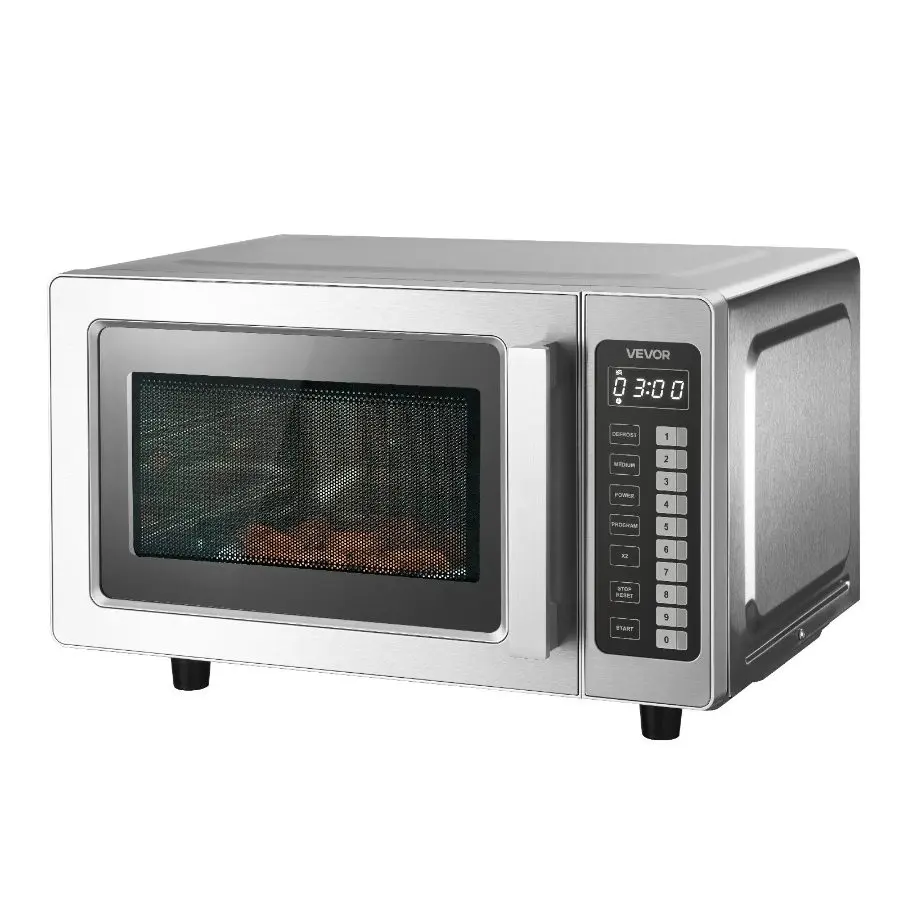 VEVOR Countertop 1000W Power Digital Panel Microwave Oven - 0.9 Cu Ft Stainless Steel Model with Touchscreen, 10 Cooking Presets, 5 Power Levels, Multi-Lock Door, Easy-Clean Interior, Fast Heating for Commercial Use