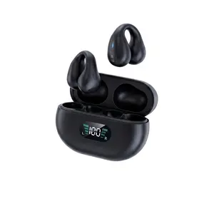 Ear-clip bone conduction headphones, Bluetooth open ear-hook wireless headphones, equipped with LED power display function, comfortable and painless to wear, sweat-proof sports headphones, suitable for running, cycling and fitness