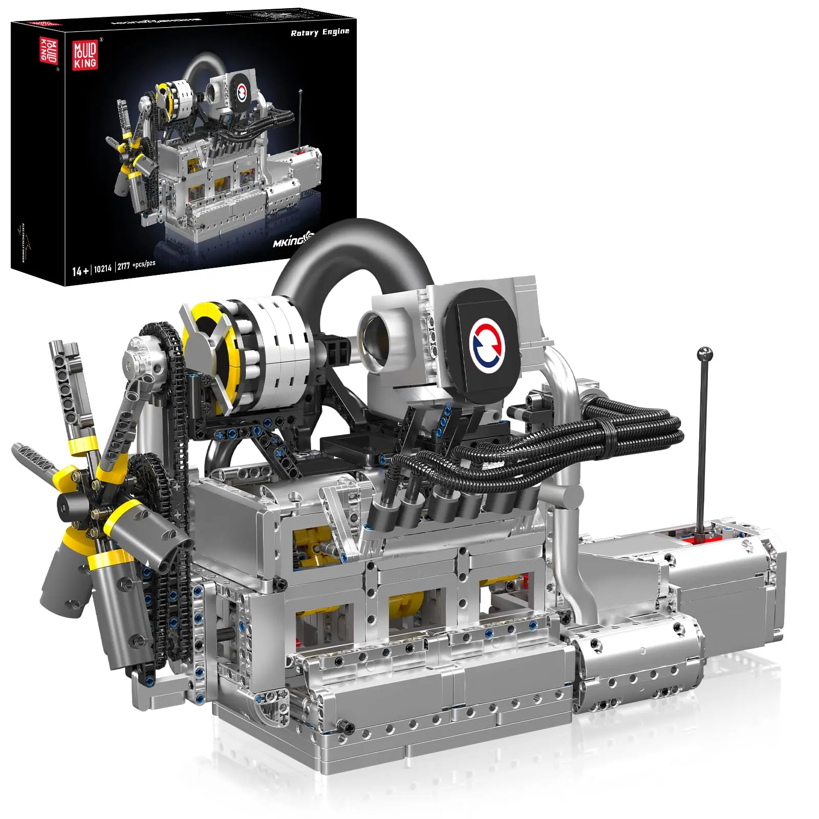 Mould King ABS Plastic Construction Working Rotary Engine Model Kit, 2177-Piece Building Blocks Set for 12+ Years Above, Motor & Battery Box Included, Realistic STEM Mechanical Science Education Stress Relief Toy