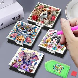 1 Diamond Art 5D Painting set storage box with cartoon animal patterns, DIY note-taking box for storing notes and decoration, comes with 150 signature sheets, daily recording of ideas, matters, Diamond Painting Kits, Handicraft