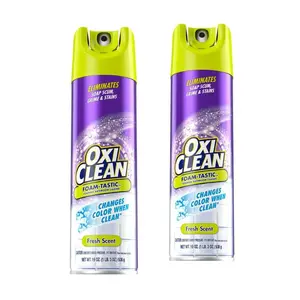 OxiClean 19 oz.  Foam-Tastic Foaming Bathroom Cleaner Spray Can, Fresh Scent (2-Pack), Color Changing Foam Sprays Blue Turns White When Clean, Removes Soap Scum Hard Water and Lime Stains, No Scrubbing Needed for Tubs Tiles and Grout, Fresh Scent.