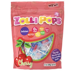 Zollipops Cherry 3.1oz Pouch Delicious, Zero Sugar, KETO, Gluten Free, Vegan, Allergy Friendly, No Artificial Dyes, Kosher Candy Snack Sweet