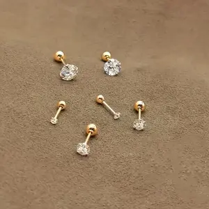 6pcs (1 Pair Each 3mm/4mm/5mm) Stainless Steel Hypoallergenic Synthetic Zirconia Ear Piercing Studs - Safety Screw Backs, Sensitive Skin Friendly Piercing for &, Daily Wear,, Year-Round (No Plating) - Ideal for Newbies &