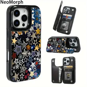 Retro Star Wallet Phone Case for iPhone 17/16/15/14/13/12 Pro Max/Pro/Plus/Air – PU Leather Card Holder