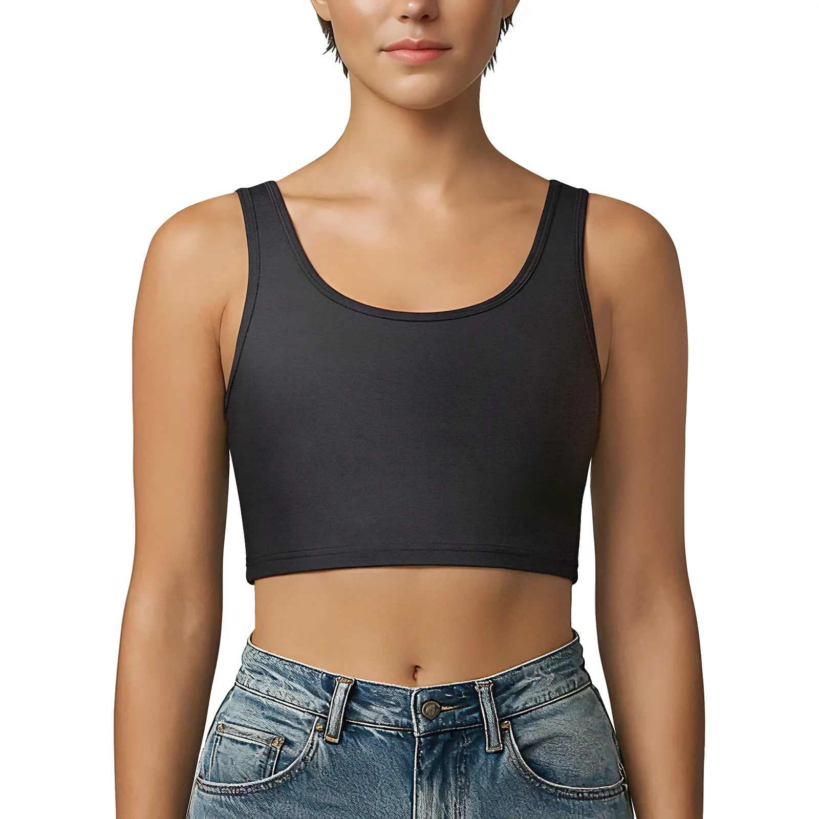 CUTESTREET Solid Chest Binder for FTM Transgender Women, Sleeveless Pullover Elastic Spandex Tomboy Tank Top with Round Neck & Back Mesh