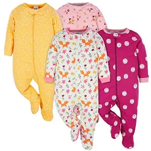 Onesies Brand Baby Girls' Comfortable Cotton Long Sleeve Sleep 'N Plays with Gripper Feet - 4-Pack