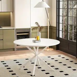 【GOOGREAT】47.24'' Modern Cross Leg Round Dining Table, White Top Occasional Table, Two Piece Removable Top, Matte Finish Iron Legs