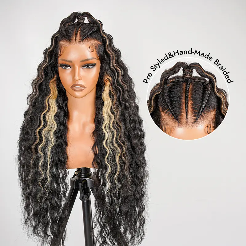 [Fall Pick] Wiggins Hair Stylist Wig Pre Braided Pre Cut Ready To Go Wig Black With The Blonde Highlight Deep Wave 13x6 Lace Frontal Wig Glueless Human Hair #tiktokshopbacktoschool #sohochic