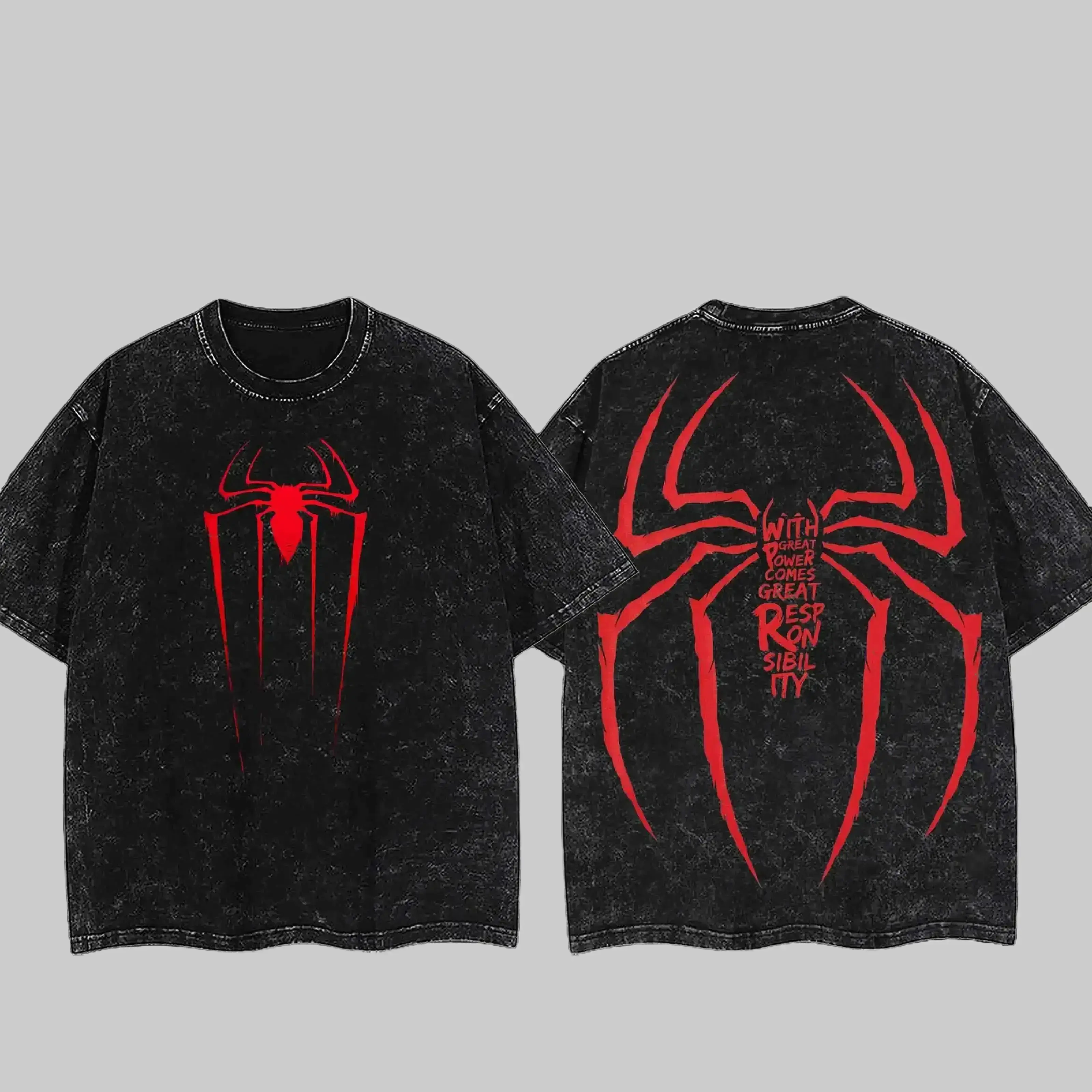 Vintage Washed Heavyweight Spidey Tee, Oversized Dark Aesthetic Streetwear Graphic T-Shirt for Men & Women. Grunge Distressed Edgy Workout Gym Pump Cover, Cyberpunk Y2K Retro Urban Menswear. Thick Premium Heavy Cotton Limited Edition Tops Sizes Up To 3XL!