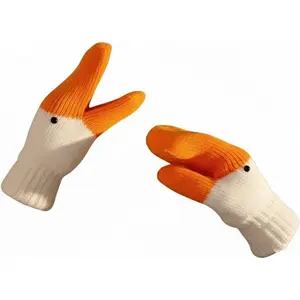 Funny Cute Duck Fingerless Gloves for Women, Thick Warm Winter Accessories, Animal Theme, Soft Fabric, Perfect Gift for Couples Cute Mittens
