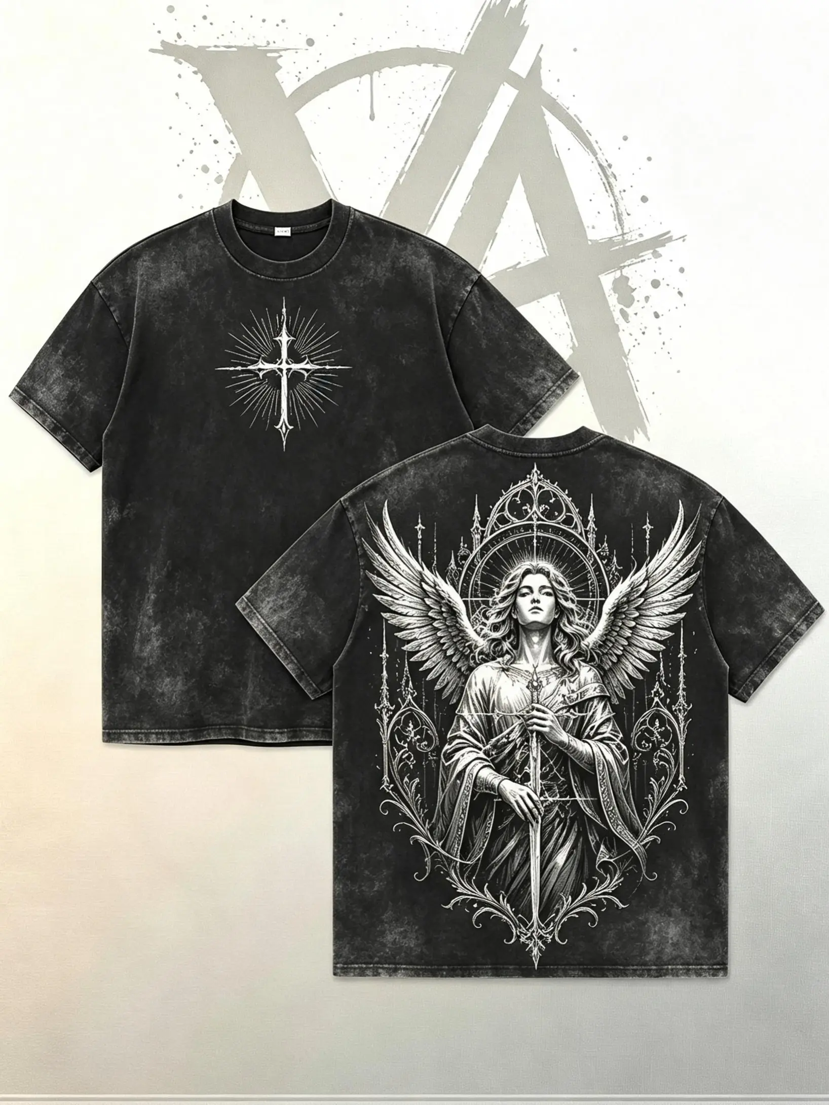 [AVT]Holy Radiant Angel Cross Gothic Print, Christian Religious Streetwear Tee for Men & Women,unisex washed Christianity tee christmas dad outfit,Skeleton skull print,jesus king,retro god jesus thorn,jesus lover print gift,funny student shirts men