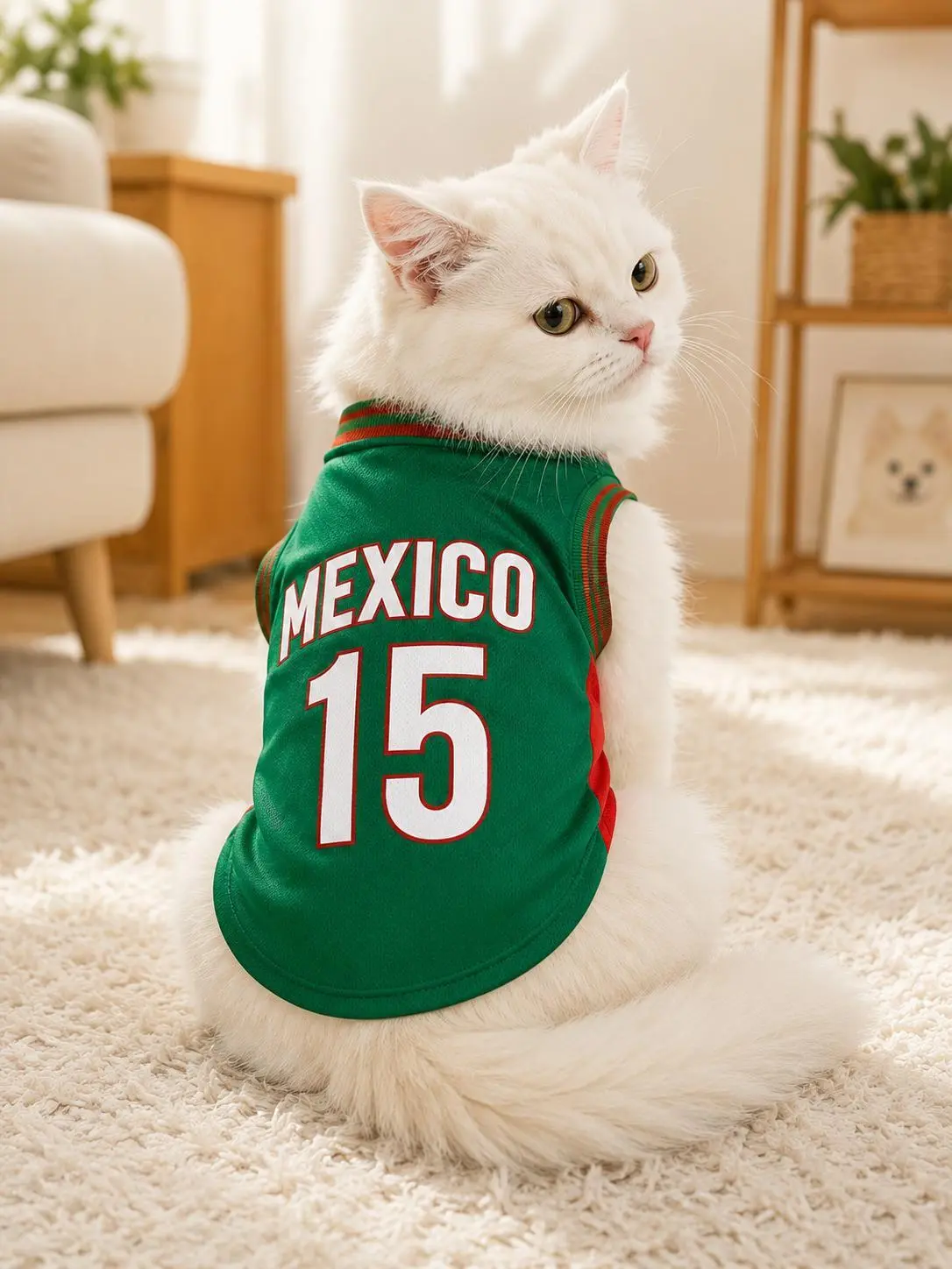 Mexico 15 Cat Jersey Shirt for Pets Breathable Sleeveless Pet Soccer Vest Lightweight Puppy Sports Outfit for Small Medium Pets Cute Mesh Dog Cat Clothes for Daily Wear Photos Parties Game Day Trendy Team Shirt Elastic Apparel Jersey