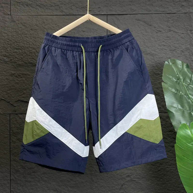 2025 New 2-Tone Panels Denim Mesh Male Shorts - 5-Inch Quick-Dry Lightweight Loose-Fit Performance Bottoms, Beach Volleyball Outfits, Summer Casual Beach-to-Street Athleisure Menswear