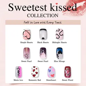 Sweetest Kissed Collection – CurvLife Valentine Press On Nails Inspired by Love, Kisses, and Romantic Moments | Heart Designs in Pink, Red & Pearl for Valentine’s Day | Reusable Valentine Gift Set