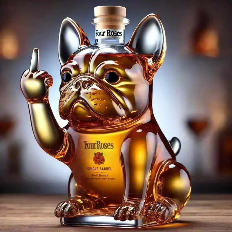 French Bulldog Shape Wine Bottle, Flask, Cheeky Middle Finger Gesture, Fun Barware Gift, Unique Whiskey Lover Present, Quirky Home Bar Collection Item