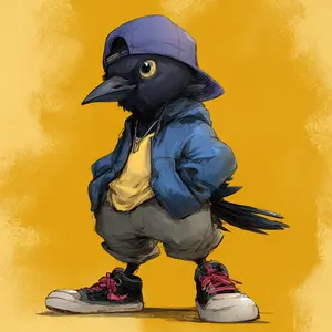 Hip Hop Bird Car Sticker, Funny Crow Decal with Sneakers and Cap, Cool Streetwear Animal Vinyl for Car, Truck, Laptop, or Window, Trendy Urban Rap Bird Gift for Car Lovers and Sticker Collectors. Stylish Bird Sticker in Streetwear Outfit