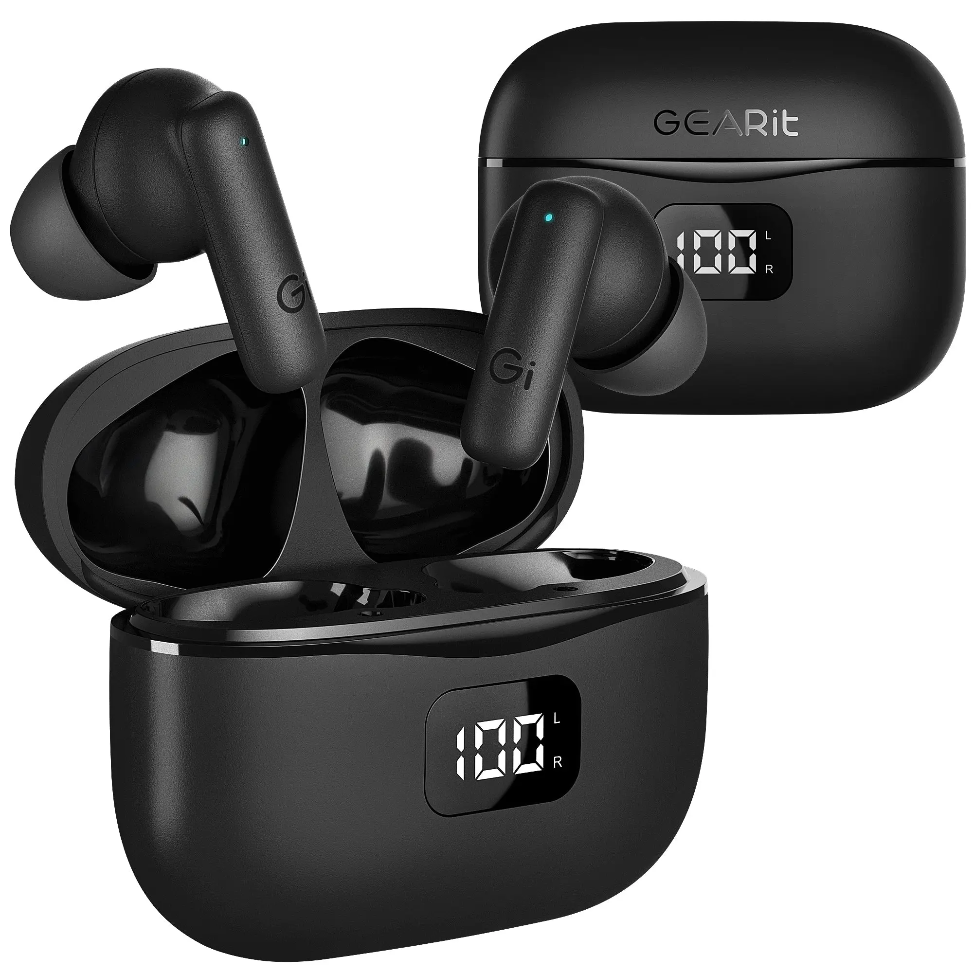 GEARit True Wireless Bluetooth Earbuds - Active Noise Cancelling Earphones with Touch Control, LCD Display, Charging Support, Game Compatibility, Wearable Tech Bluetooth Mini Wireless Headphones, Active Cancelling Wireless Headphones