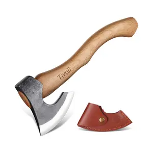 TIVOLI 15 Inch Garden Axe, Hand Forged Yard Tool for Wood Processing and Kindling - High Carbon Steel Blade with Ash Wood Handle and Protective Sheath, Ideal for Garden Work and Firewood Preparation