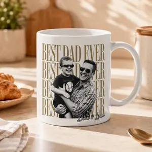 (Custom in Description) Custom Photo Best Dad Ever Mug, Personalized Father's Day 2026 Gift, Sentimental Dad Coffee Cup from Kids, Funny Dad Mug, New Dad Gift