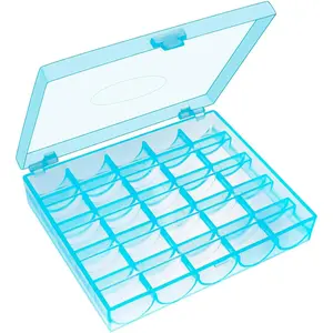 25 Slots Sky Blue Plastic Bobbin Box Sewing Machine Bobbin Organizer Transparent Empty Bobbins Spools Case for Sewing