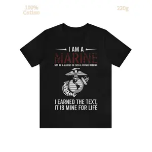 Marine Corp Graphic T-Shirt - 100% Cotton, Regular Fit, Crew Neck, Short Sleeve, Printed Emblem & Slogan, Casual All-Season Top for Men, 220g Limited Edition