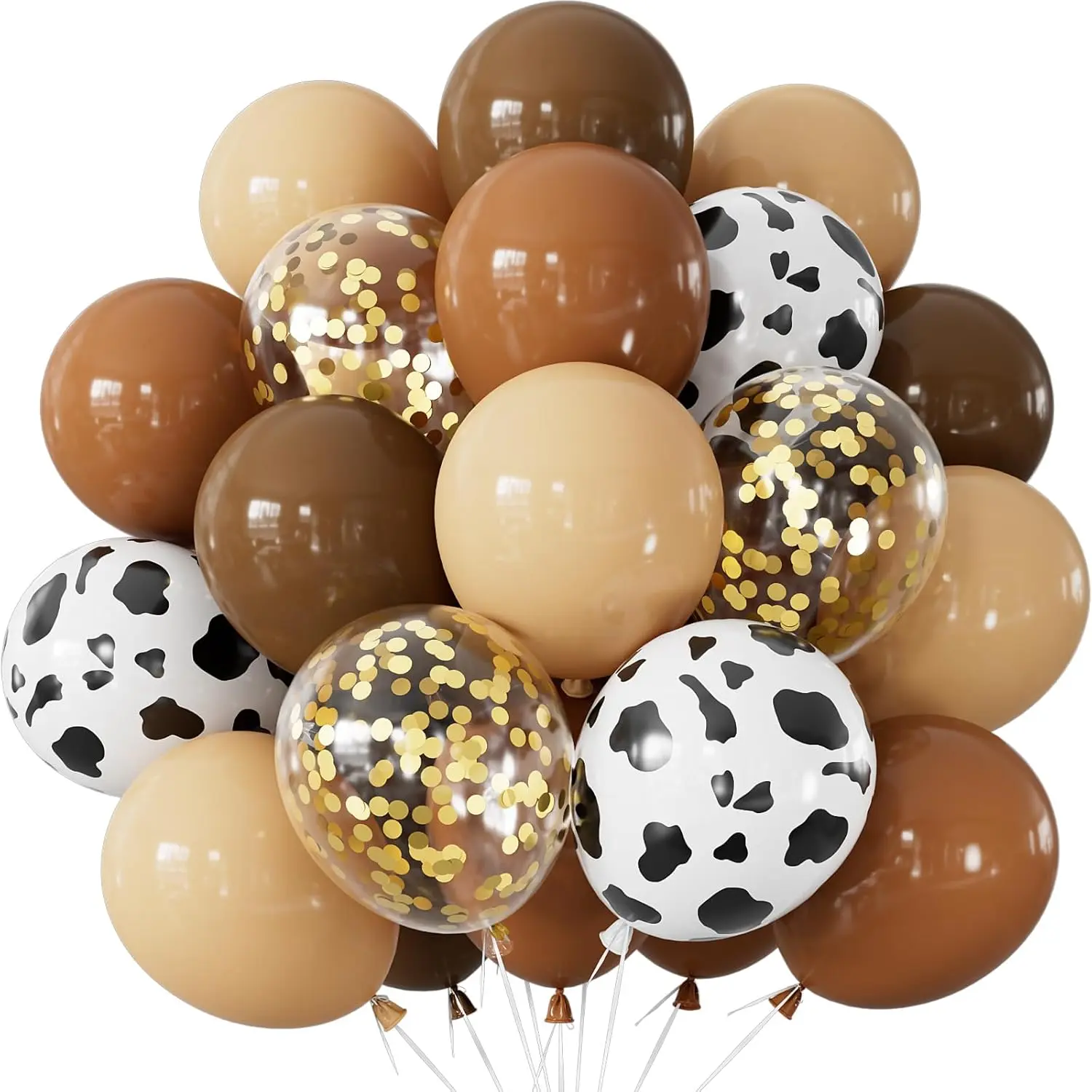 Brown Cow Print Balloons - 60Pcs Western Party Balloons, 12Inch Coffee Brown Beige Latex Balloons with Confetti for Cow Birthday, Shower,Western Party, Farm Themed Cowboy Decor