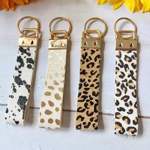 keychainGenuine leather horsehair leopard print, cow print, classic retro keychain wristband