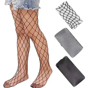 3 Pairs Kids Little Girls Fishnet Stockings Hollow Out Pantyhose Thigh High Mesh Tights Footed Leggings