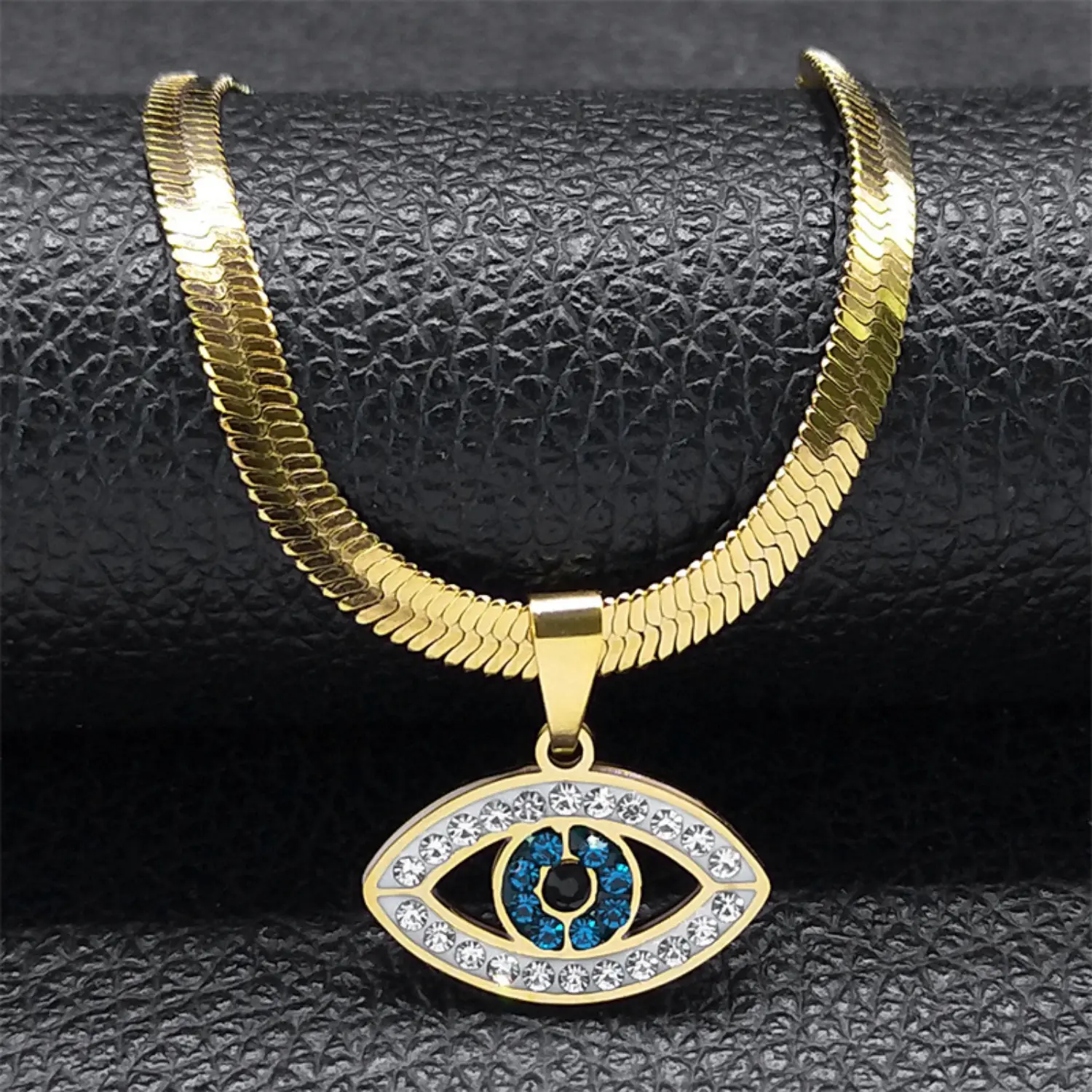 Stainless Steel Evil Eye Necklace, Casual Turkish Blue Eye Pendant Chain for Women, Symbolic Greek Jewelry, Accessory Necklace, Steel Color, Turkish Evil Blue Eye