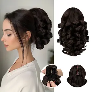 Cephemer Ponytail Extension 9 inch Claw Clip in Short Curly Wavy Pony Hair Extension Jaw Clip on Pony Tail Hairpiece for Women Daily Party Black Friday & Christmas