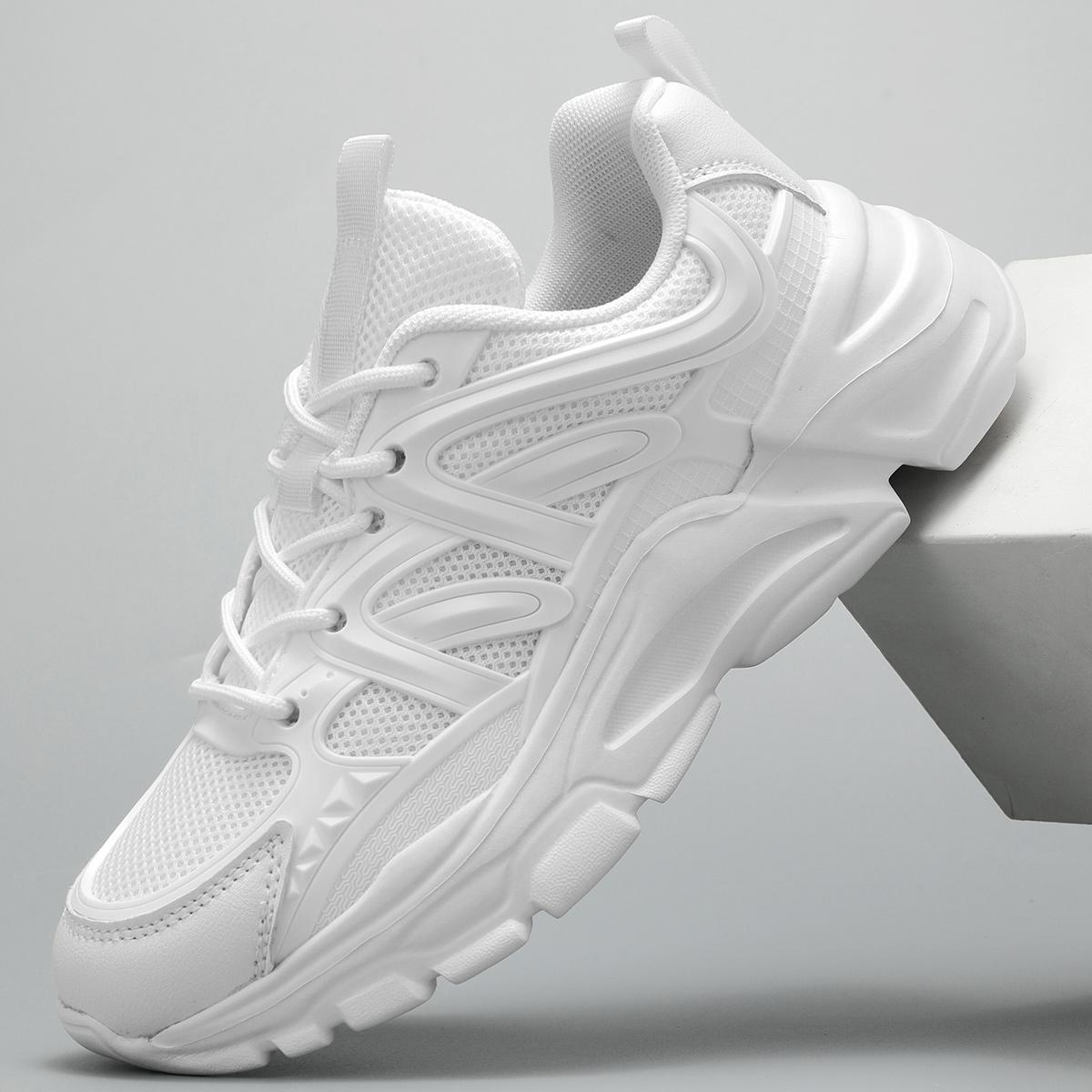 Women's Sporty Solid RoundToe Laces Trainers, Fashionable Lace UpFront Mesh Breathable Comfortable Sports Running Shoes, Casual Versatile Outdoor Walking