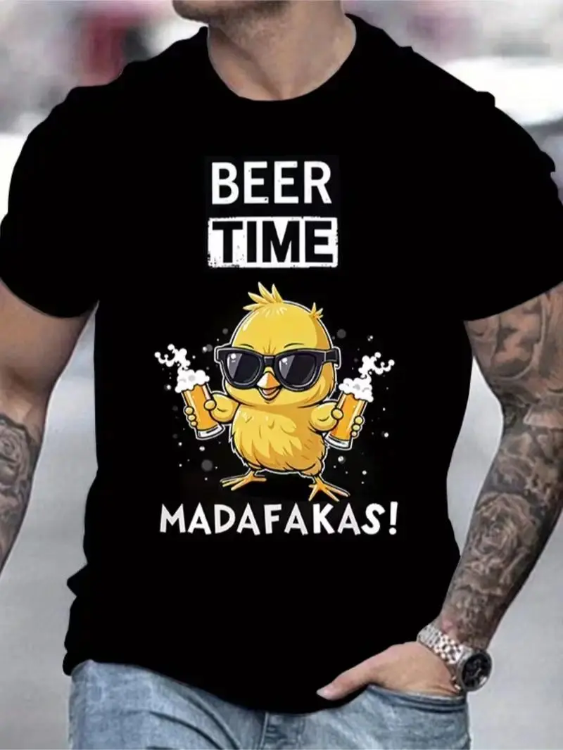 Men's Funny Graphic T-Shirt, Oversize Streetwear Style in Soft 100% Cotton, Breathable Short-Sleeve Top for Summer Wear