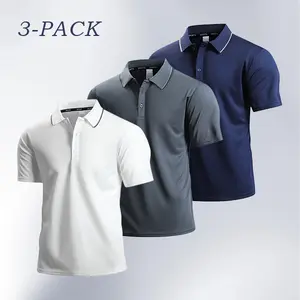 Men's 3-Pack Breathable Polos - Moisture-Wicking Fabric, Color-Block Collars, Summer Office & Golf Wardrobe Essentials