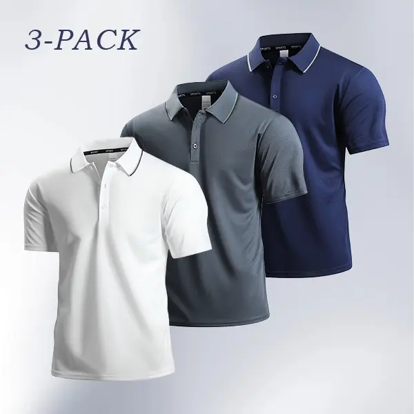 Men's 3-Pack Breathable Polos - Moisture-Wicking Fabric, Color-Block Collars, Summer Office & Golf Wardrobe Essentials,clothes for back to school,first day of school outfits