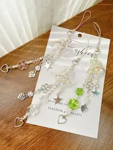 Cute Phone Charms Trendy Jellyfish Four-leaf Clover Mobile Phone Chain Lanyard Keychain Bag Decoration Pendant Card Book Chain Phone Accessory