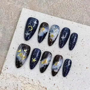 Reusable Hand Painted Galaxy Press on Nails Gel| Handmade Fake Nails| Long-lasting| Salon Quality